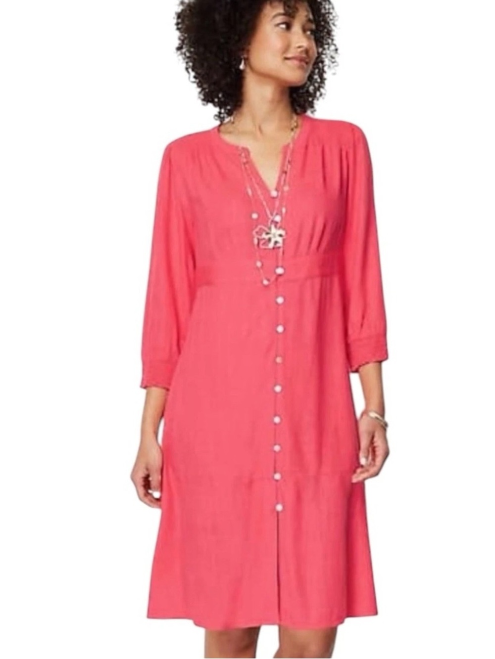 Coral Button-Front Women's Swim Cover-Up Dress